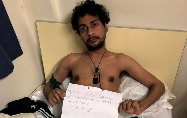Nadim Hussain during the sixth day of his hunger strike in Co Cork, appealing to Minister for Justice Heather Humphries to take action.