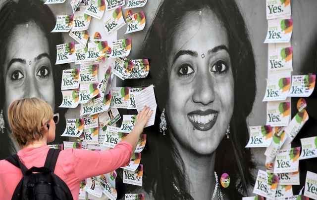 May 29, 2018: Mural of Savita Halappanavar by artist Aches on a white wall on Richmond Street South in Dublin city.