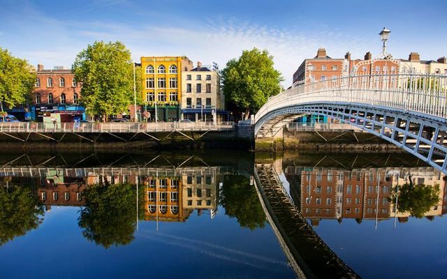 A view of Ha\'Penny Bridge in Dublin.\n