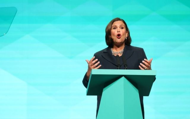 Sinn Féin President Mary Lou McDonald speaks at the party\'s Ard Fheis on Saturday. 