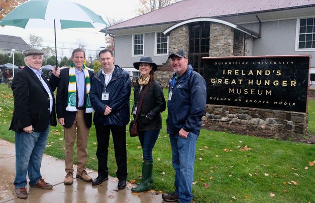 Turlough McConnell, Senator Richard Blumenthal and the Gaelic American Club’s John Foley, Amy O’Shea and Gerry Forde at Saturday’s salute.