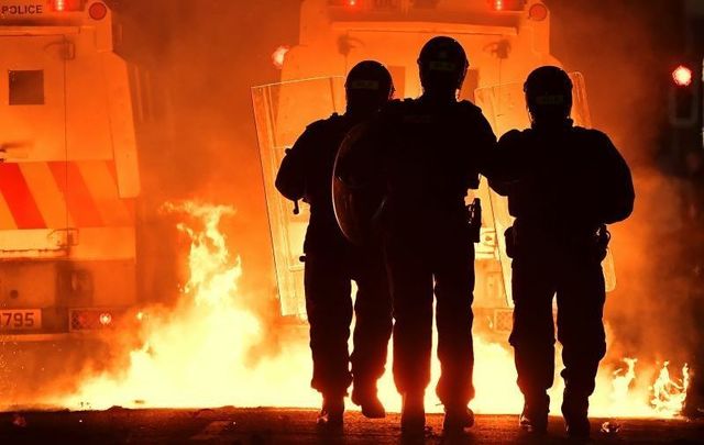 November 3, 2021: Loyalists clash with police during a protest against the Northern Ireland Protocol in Belfast, Northern Ireland. 