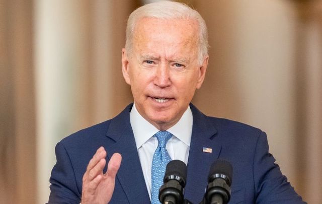 August 31, 2021: President Joe Biden delivers remarks in front of the Cross Hall of the White House.