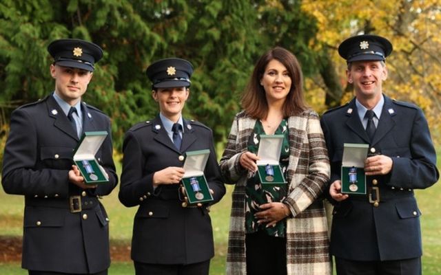 Gadra Keenan McGavisk (Dublin), Garda Caroline O\'Brien (Kilkenny), Garda Roisin O\'Donnell (Donegal) and Garda Jeremiah Sheehy (Offaly), who were today today presented with Certificates of Bravery and Bronze Medals at the National Bravery Awards