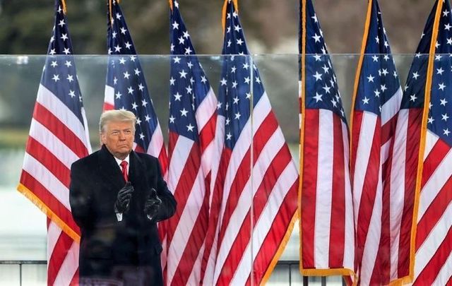 January 6, 2021: President Donald Trump greets the crowd at the \"Stop The Steal\" Rally in Washington, DC. Trump supporters gathered in the nation\'s capital today to protest the ratification of President-elect Joe Biden\'s Electoral College victory over President Trump in the 2020 election.