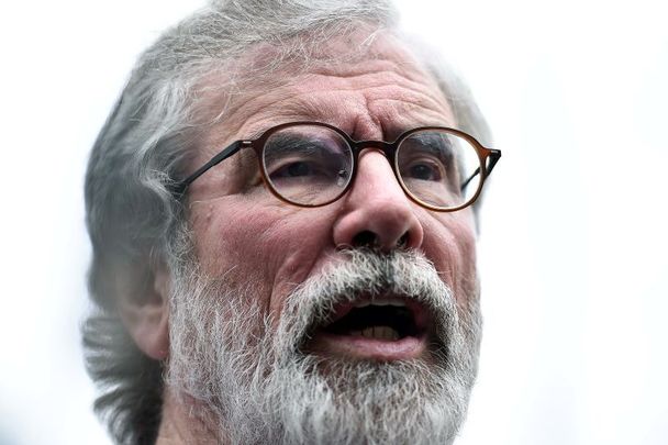 August 10, 2019: Former Sinn Féin President Gerry Adams holds a press conference as he visits a community centre in the New Lodge area in Belfast, Northern Ireland. Adams was visiting the area in solidarity with the local community after unrest at a New Lodge bonfire in which a man was stabbed and three police officers were injured