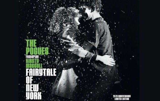 Kristy MacColl and Shane MacGowan photographed for the front cover of The Pogues\' Fairytale of New York. 