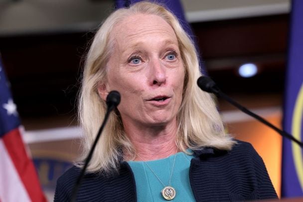 September 21, 2021:  Rep. Mary Gay Scanlon (D-PA) speaks at a news conference on the Protecting Our Democracy Act, at the U.S. Capitol in Washington, DC. 