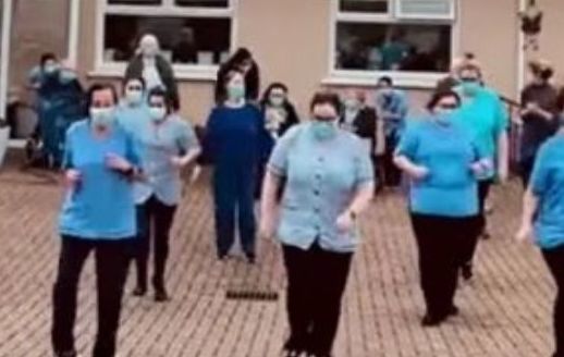 Staff and residents during their Jerusalema dance challenge. 