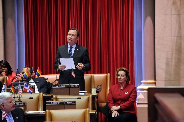 ASSEMBLY BACKING: Assemblyman Mick Cusick introduces former Consul General of Ireland Barbara Jones to the legislature