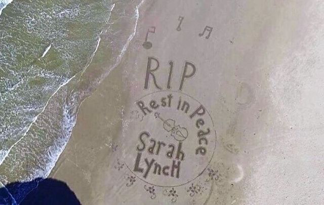 The sand art tribute to Sarah Lynch on Ballybunion Beach in Co Kerry.