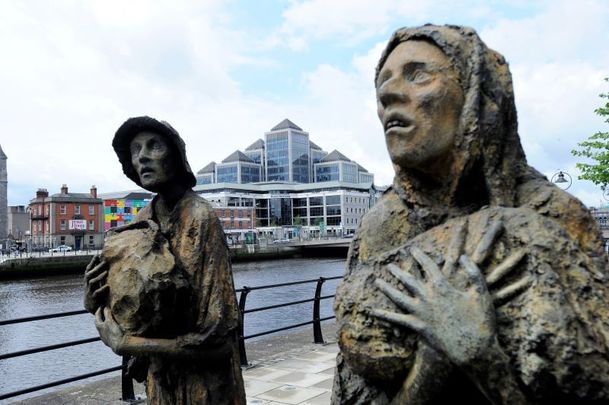 A Famine Memorial shaped like a boat in Dublin.