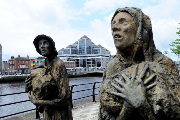 A Famine Memorial shaped like a boat in Dublin.