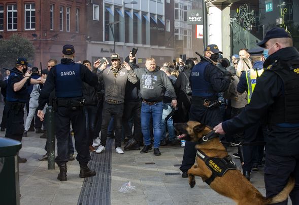 A scene from the anti-lockdown protest in Dublin on Saturday.