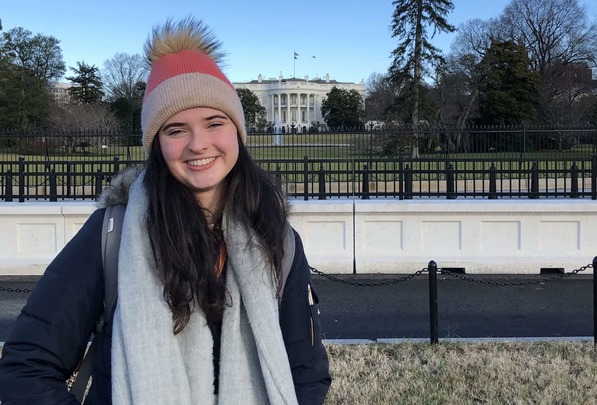 Catherine Devane in front of the White House, Washington.