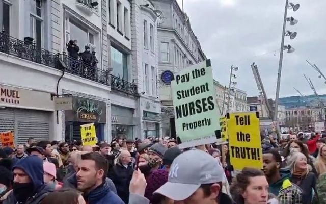 Protesters on Patrick Street in Cork.