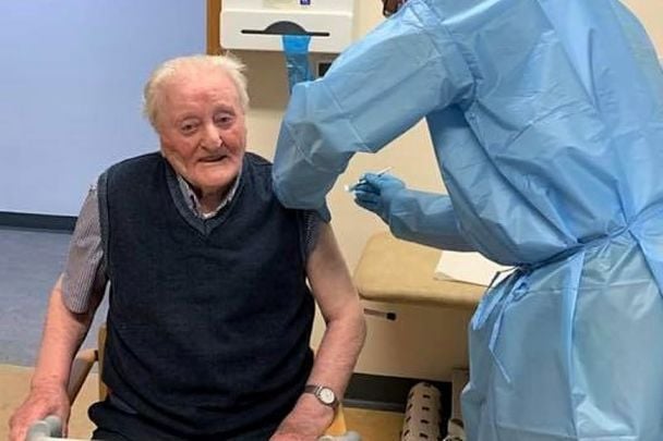 102-year-old Irish man John Hegarty broke into song while getting his jab at Glenties Primary Care Centre in Donegal on March 4.