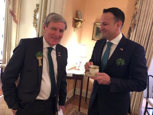 Ambassador Dan Mulhall and former Taoiseach Leo Varakdar photographed in Washington for St. Patrick\'s Day in 2018.
