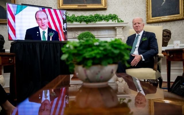 President Joe Biden hosts Taoiseach Micheál Martin for a virtual St. Patrick\'s Day celebration. 