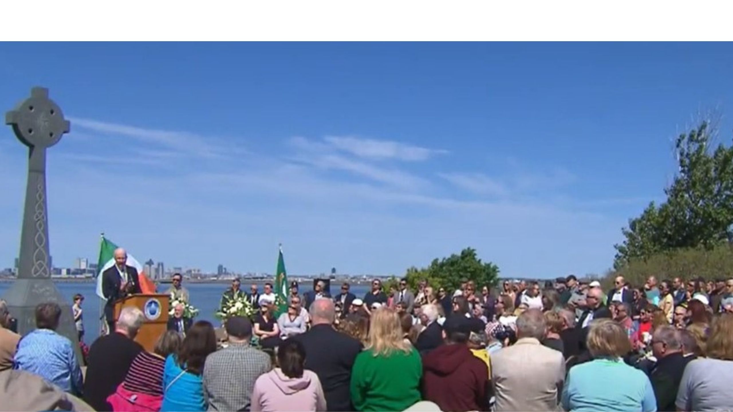 A 16-foot Celtic Cross in Boston Harbor honors the Irish Famine dead