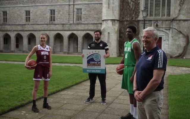 Ireland underage internationals Aine McDonagh and Malik Thiam attend the unveiling of Basketball Ireland\'s center of excellence at NUI Galway. 