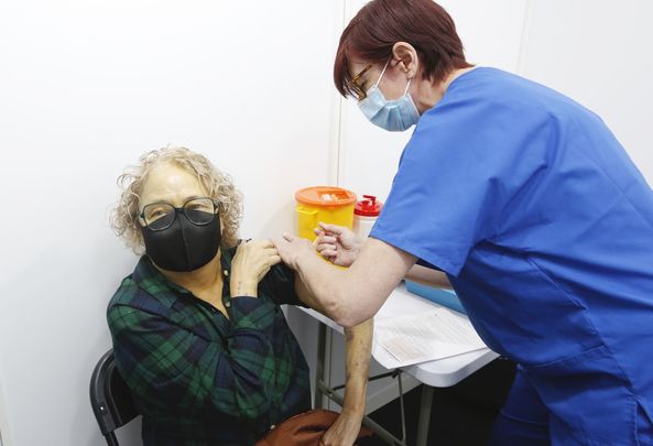 A nurse administering a vaccine at the Aviva Stadium in Dublin.