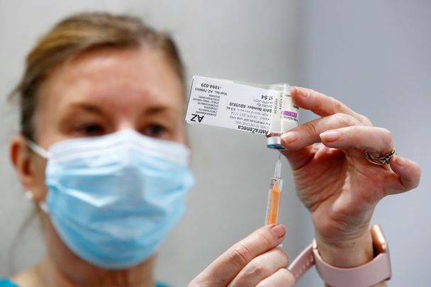 April 4, 2021: Nurse Joan Love with AstraZeneca at the HSE Vaccination Centre in the Aviva Stadium in Dublin.