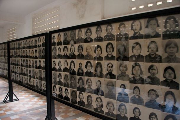 Photos of Security Prison 21 (S-21) prisoners that are now housed at The Tuol Sleng Genocide Museum in Phnom Penh, the capital of Cambodia. 