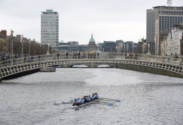 Dublin: The River Liffey, at the Ha\' Penny Bridge during the Liffey Descent race.