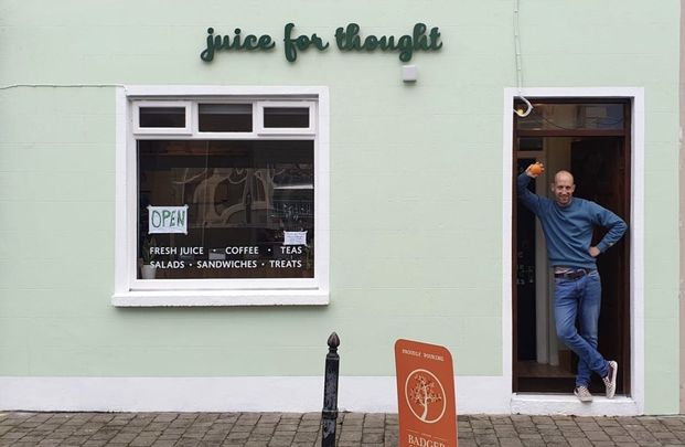 Matt Browne standing in front of his new business Juice for Thought 