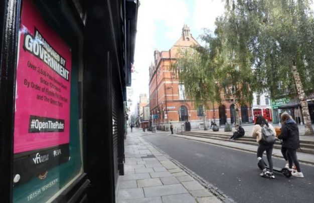 An empty Temple Bar during Ireland\'s lockdown.