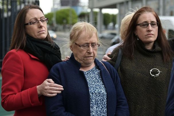 May 4, 2021: Joe McCann\'s widow (center) and family members after the trial against two former British soldiers accused of killing McCann in 1972 collapsed.
