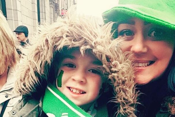 Sonia Aylmer and her son Brooklyn Colbert in Limerick on St. Patrick\'s Day.