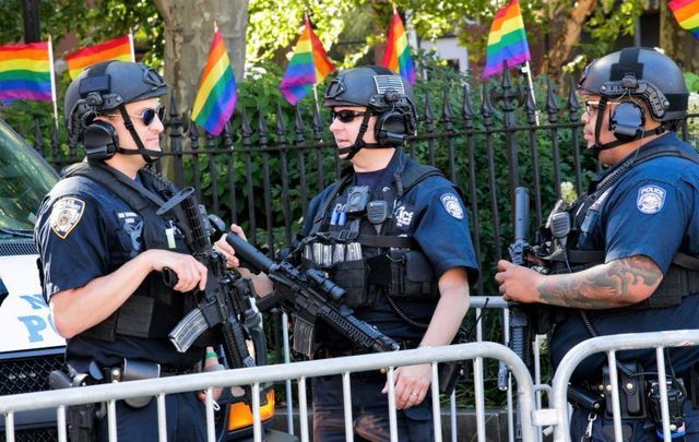 June 30, 2019: NYPD officers patrol before the Queer Liberation March in New York City. 
