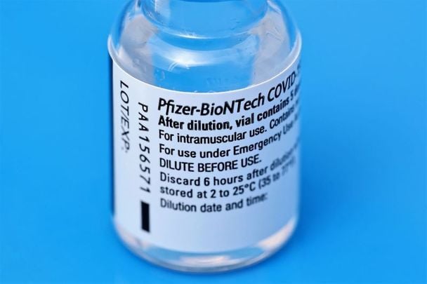 December 29, 2020: A bottle of the Pfizer / BioNTech COVID vaccine on the first day it was administered in the Republic of Ireland.