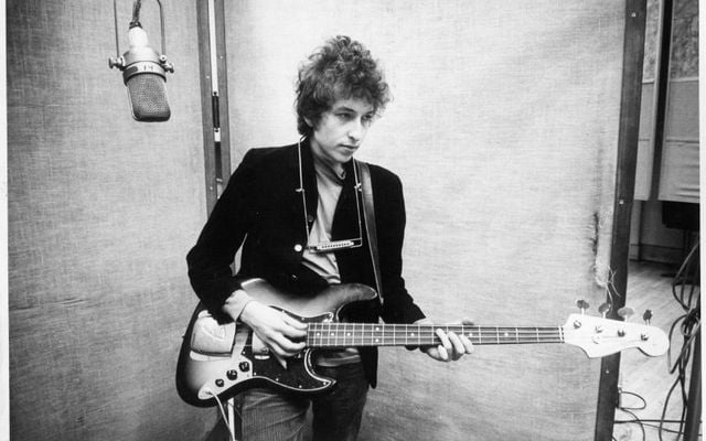 Bob Dylan while recording his iconic 1965 album \"Bringing It All Back Home\" in New York City.
