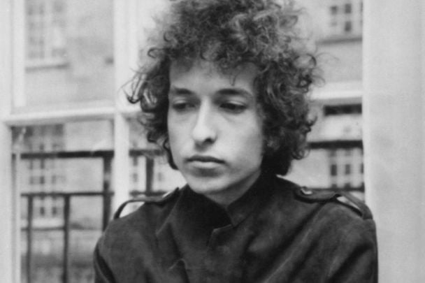 American folk pop singer Bob Dylan at a press conference in London in May 1966.