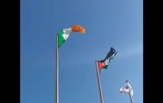 The Irish flag is raised above Ramallah City Hall in Palestine. 