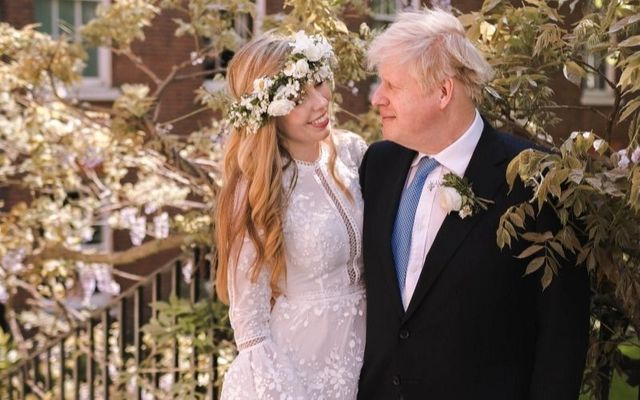 Boris Johnson with his third wife Carrie Symonds on their wedding day. 