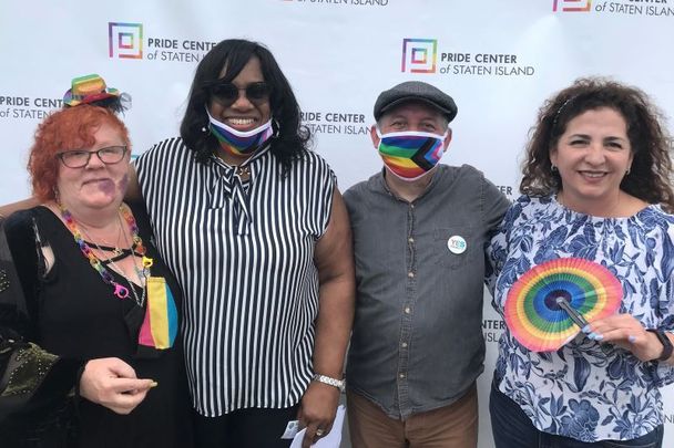 May 22, 2021: (L to R) Marcy Carr, New York City Council member Debi Rose, Brendan Fay, and New York State Senator Diane Savino.