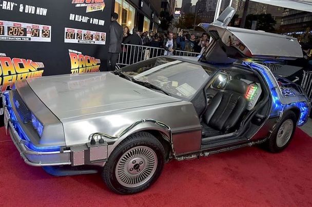  The \"Back To The Future\" DeLorean DMC-12 seen at a special anniversary screening of the movie in New York City in 2015.