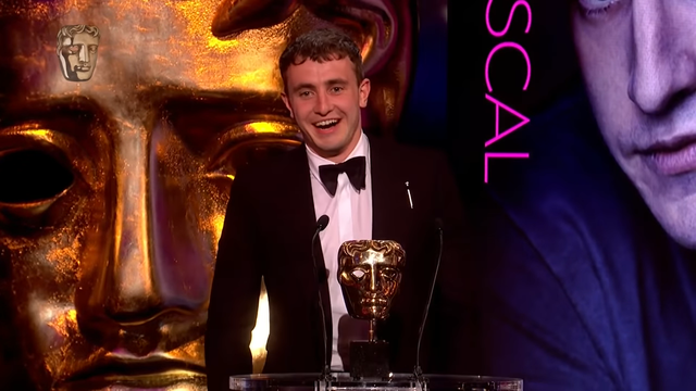 Paul Mescal accepting his BAFTA award for his role as Connell Waldron in Normal People.