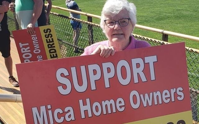 Donegal native Ann Harkin Doherty, 88, braves 90-degree heat in Boston to support families affected by the mica scandal. 