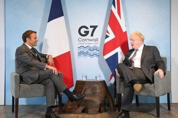 June 12, 2021: Prime Minister Boris Johnson meets French President Emmanuel Macron during the G7 summit in Carbis Bay, Cornwall in the UK.