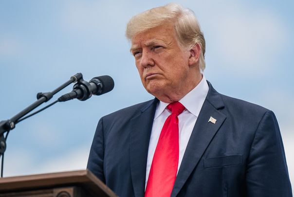 June 30, 2021: Donald J Trump speaks to supporters in Pharr, Texas next to his unfinished border wall.