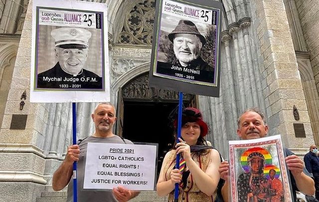 Brendan Fay (far right) outside St. Patrick’s Cathedral with Dignity NY on Sunday, June 27.