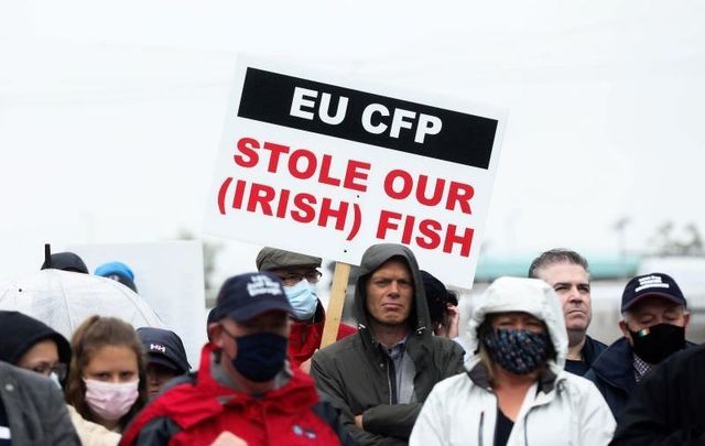 June 23, 2021: Fishermen protesting outside a meeting of the Dáil in Dublin against a lack of support from the Irish government against the EU Common Fisheries Policy. 