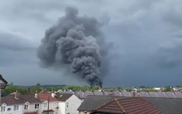 Smoke rises from the blaze in Strabane. 