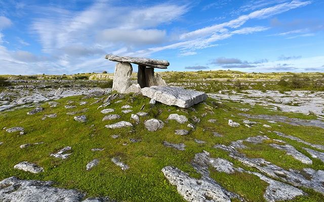 The ancient tomb of Poulnabrone, in The Burren, in County Clare.