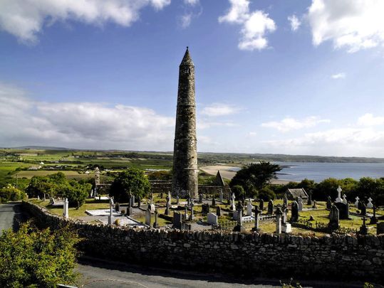 The Round Tower and historic town at Ardmore, County Waterford.